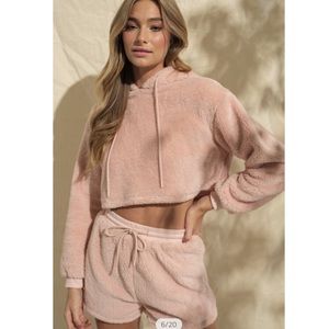 Plush Teddy Hoodie Short Lounge Set - Pink New With Tags Gift Cozy